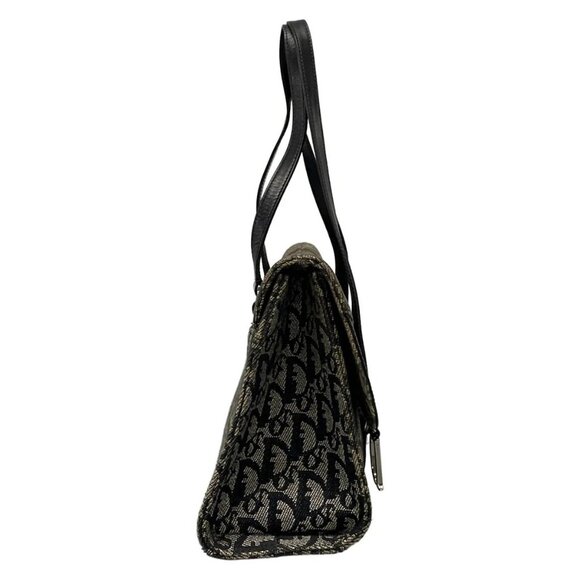 Auth DIOR/ChristianDior Saddle Bag Black Cream Jacquard Leather Handbag - Picture 2 of 16